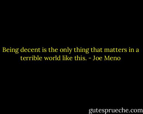 Being decent is the only thing that matters in a terrible world like this. - Joe Meno