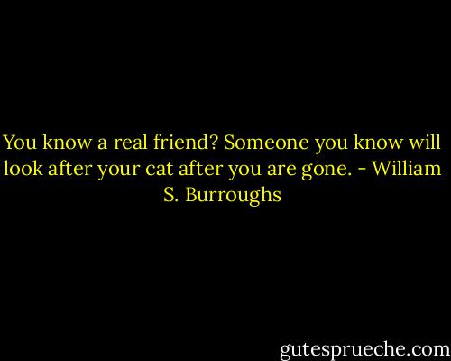You know a real friend?<br />Someone you know will look after your cat after you are gone. - William S. Burroughs