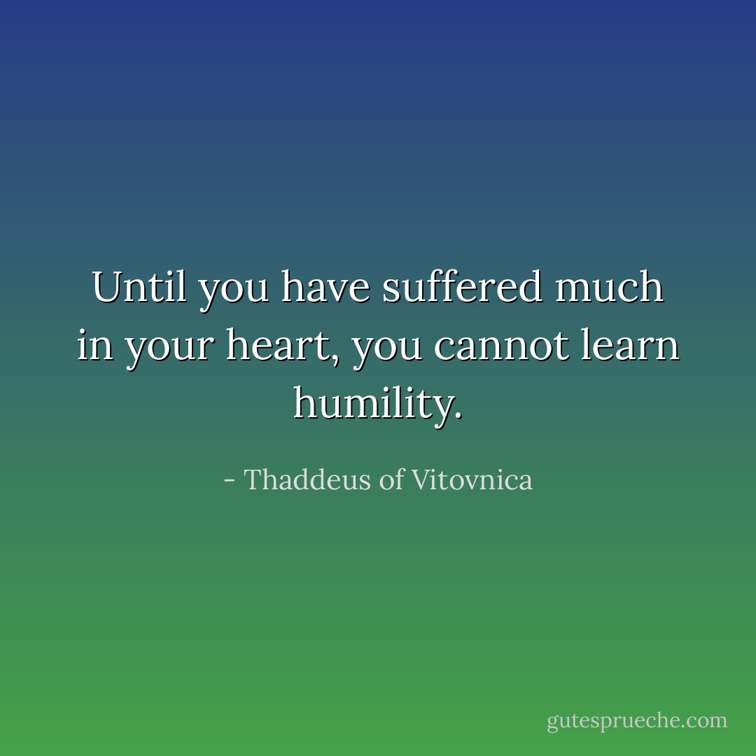 Until you have suffered much in your heart, you cannot learn humility. - Thaddeus of Vitovnica