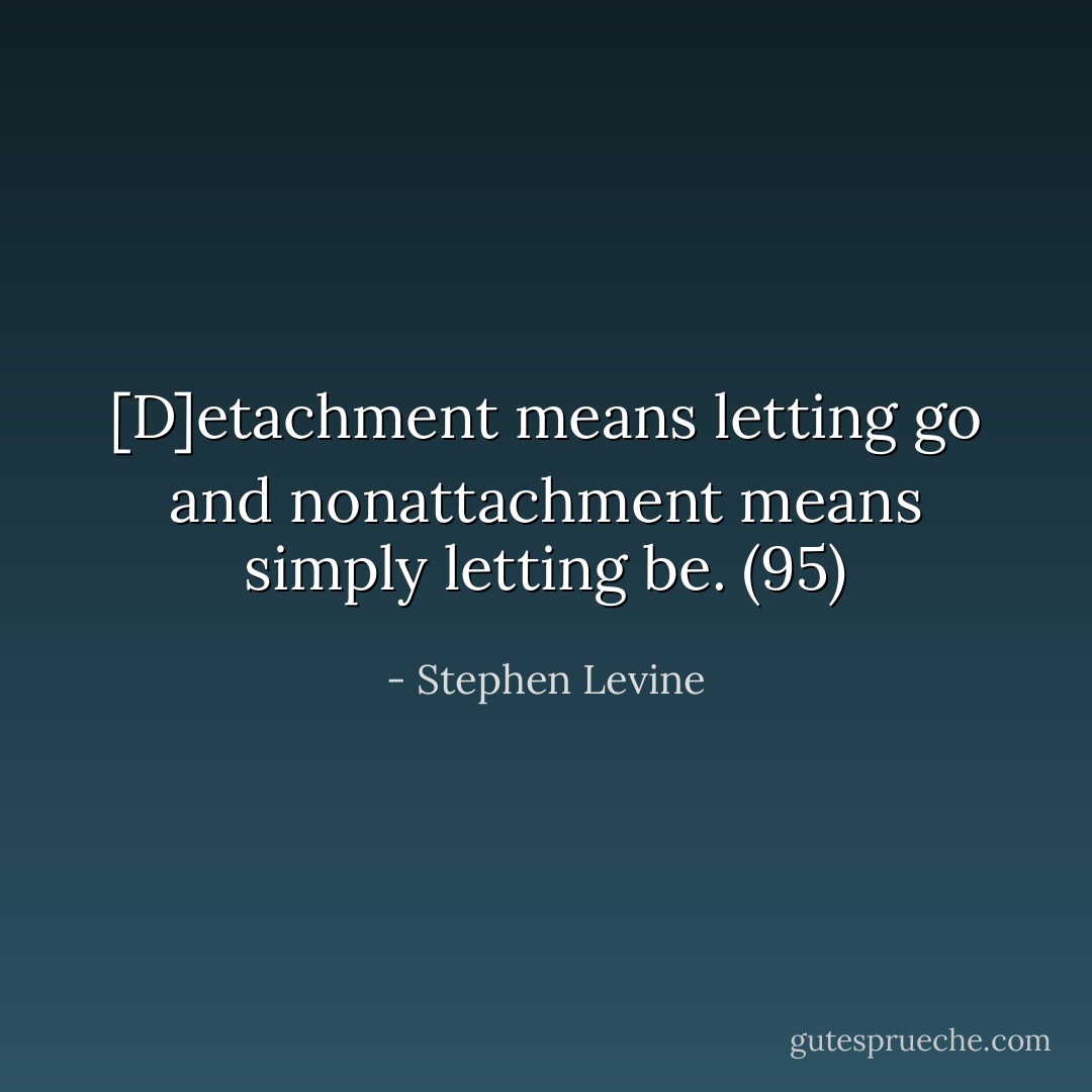 [D]etachment means letting go and nonattachment means simply letting be. (95) - Stephen Levine