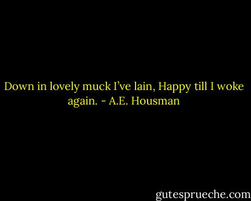 Down in lovely muck I’ve lain,<br />Happy till I woke again. - A.E. Housman