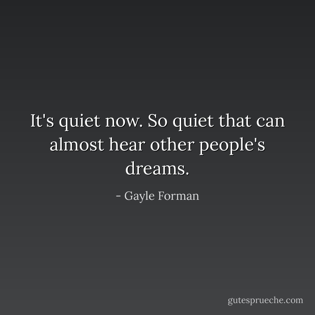 It's quiet now. So quiet that can almost hear other people's dreams. - Gayle Forman