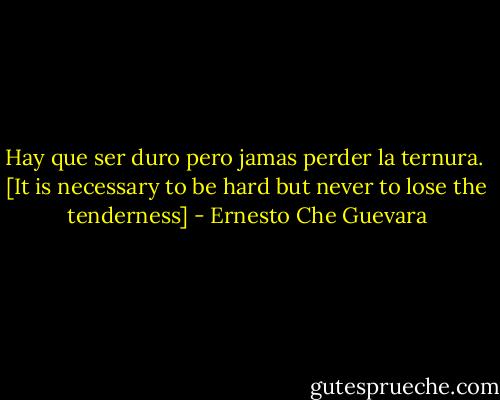 Hay que ser duro pero jamas perder la ternura.<br /><br />[It is necessary to be hard but never to lose the tenderness] - Ernesto Che Guevara