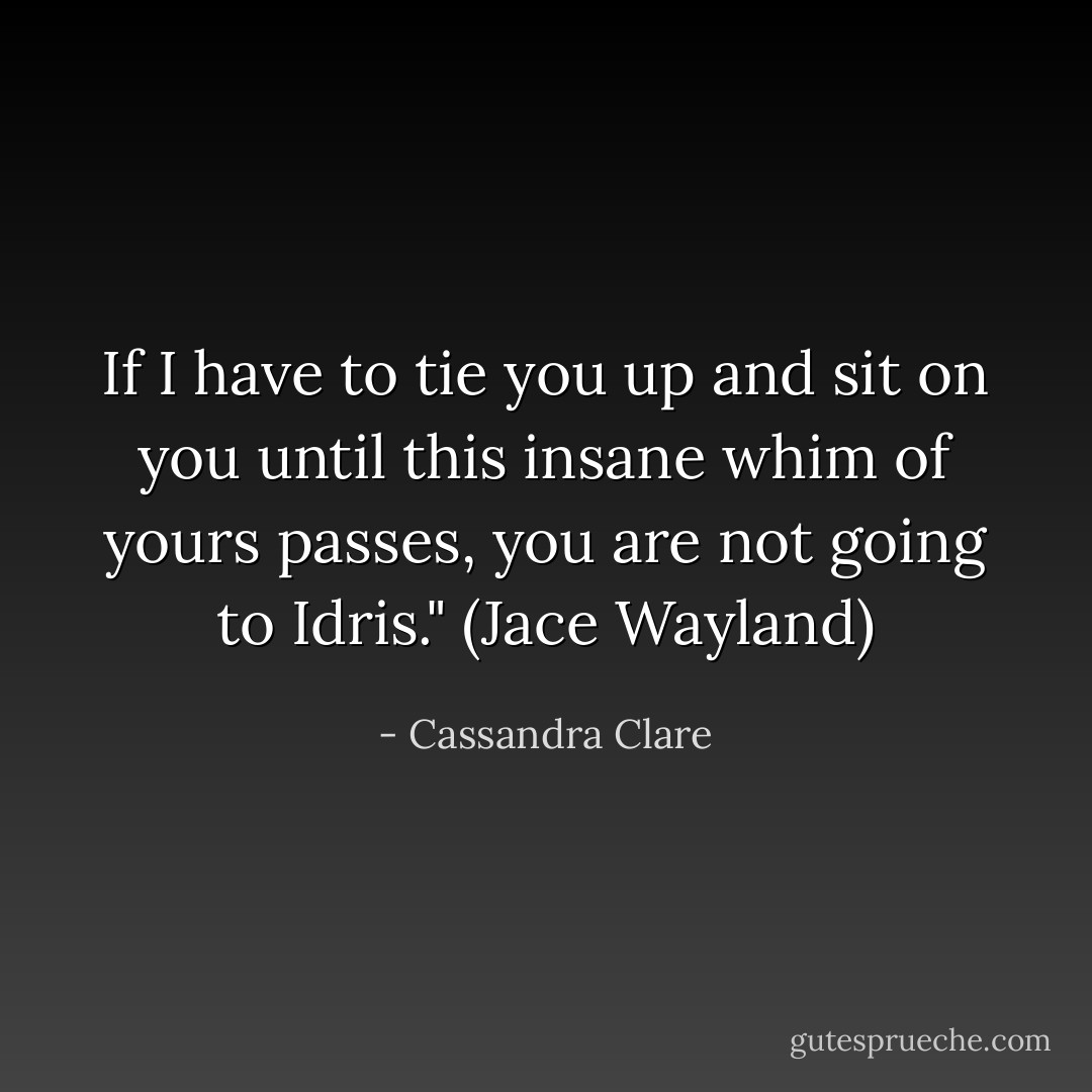 If I have to tie you up and sit on you until this insane whim of yours passes, you are not going to Idris." (Jace Wayland) - Cassandra Clare