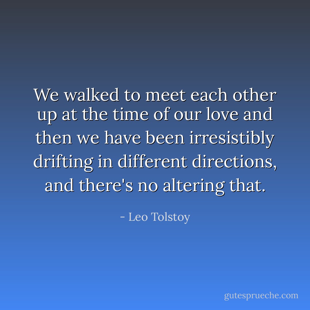 We walked to meet each other up at the time of our love and then we have been irresistibly drifting in different directions, and there's no altering that. - Leo Tolstoy