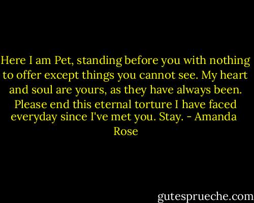 Here I am Pet, standing before you with nothing to offer except things you cannot see. My heart and soul are yours, as they have always been. Please end this eternal torture I have faced everyday since I've met you. Stay. - Amanda  Rose