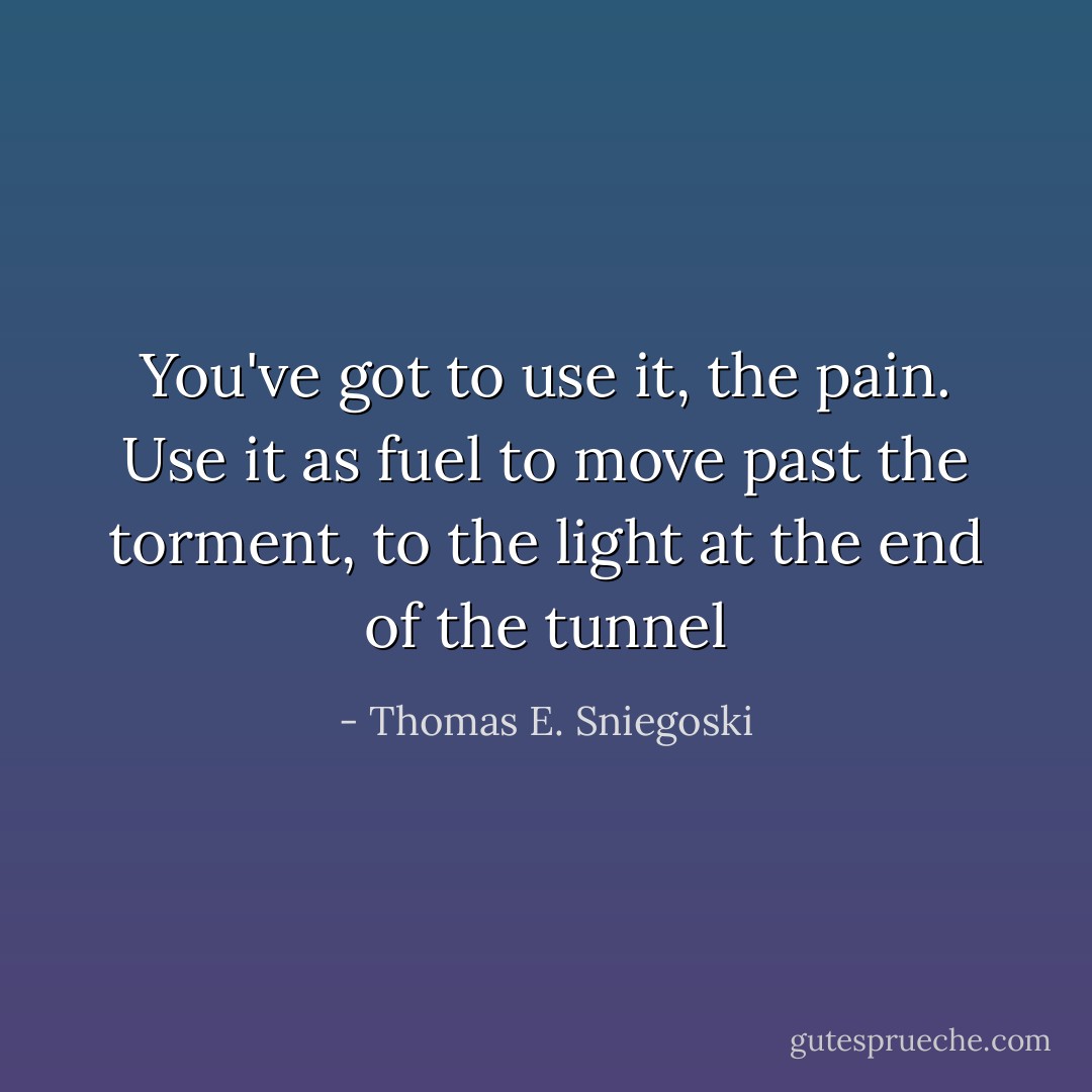 You've got to use it, the pain. Use it as fuel to move past the torment, to the light at the end of the tunnel - Thomas E. Sniegoski