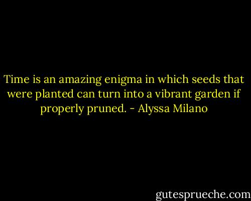 Time is an amazing enigma in which seeds that were planted can turn into a vibrant garden if properly pruned. - Alyssa Milano