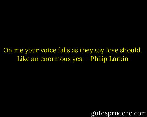 On me your voice falls as they say love should,<br />Like an enormous yes. - Philip Larkin