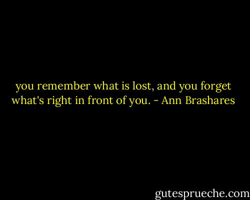 you remember what is lost, and you forget what's right in front of you. - Ann Brashares