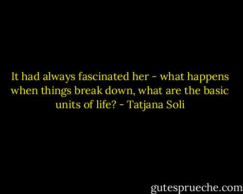 It had always fascinated her - what happens when things break down, what are the basic units of life? - Tatjana Soli