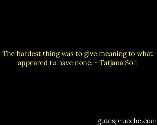 The hardest thing was to give meaning to what appeared to have none. - Tatjana Soli