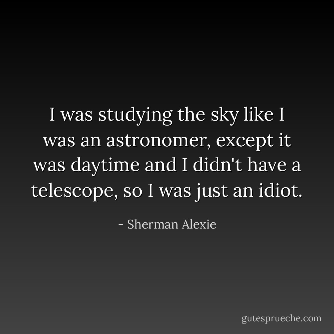 I was studying the sky like I was an astronomer, except it was daytime and I didn't have a telescope, so I was just an idiot. - Sherman Alexie