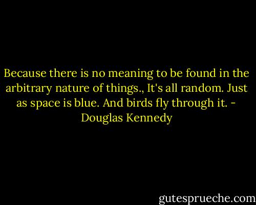 Because there is no meaning to be found in the arbitrary nature of things., It's all random. Just as space is blue. And birds fly through it. - Douglas Kennedy