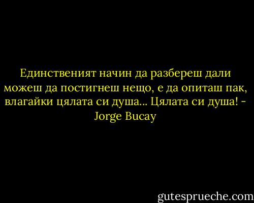 Единственият начин да разбереш дали можеш да постигнеш нещо, е да опиташ пак, влагайки цялата си душа... Цялата си душа! - Jorge Bucay