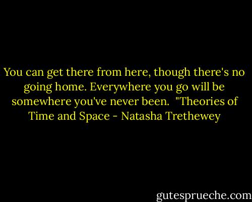 You can get there from here, though there's no going home.<br />Everywhere you go will be somewhere you've never been.<br /><br />"Theories of Time and Space - Natasha Trethewey