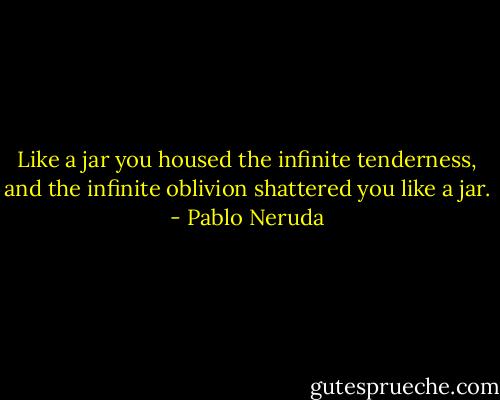 Like a jar you housed the infinite tenderness, and the infinite oblivion shattered you like a jar. - Pablo Neruda