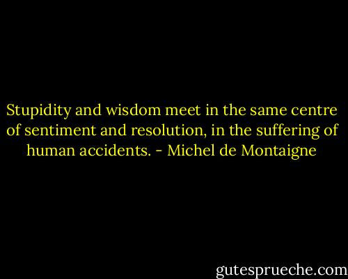 Stupidity and wisdom meet in the same centre of sentiment and resolution, in the suffering of human accidents. - Michel de Montaigne