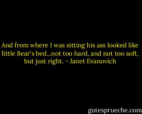And from where I was sitting his ass looked like little Bear's bed...not too hard, and not too soft, but just right. - Janet Evanovich