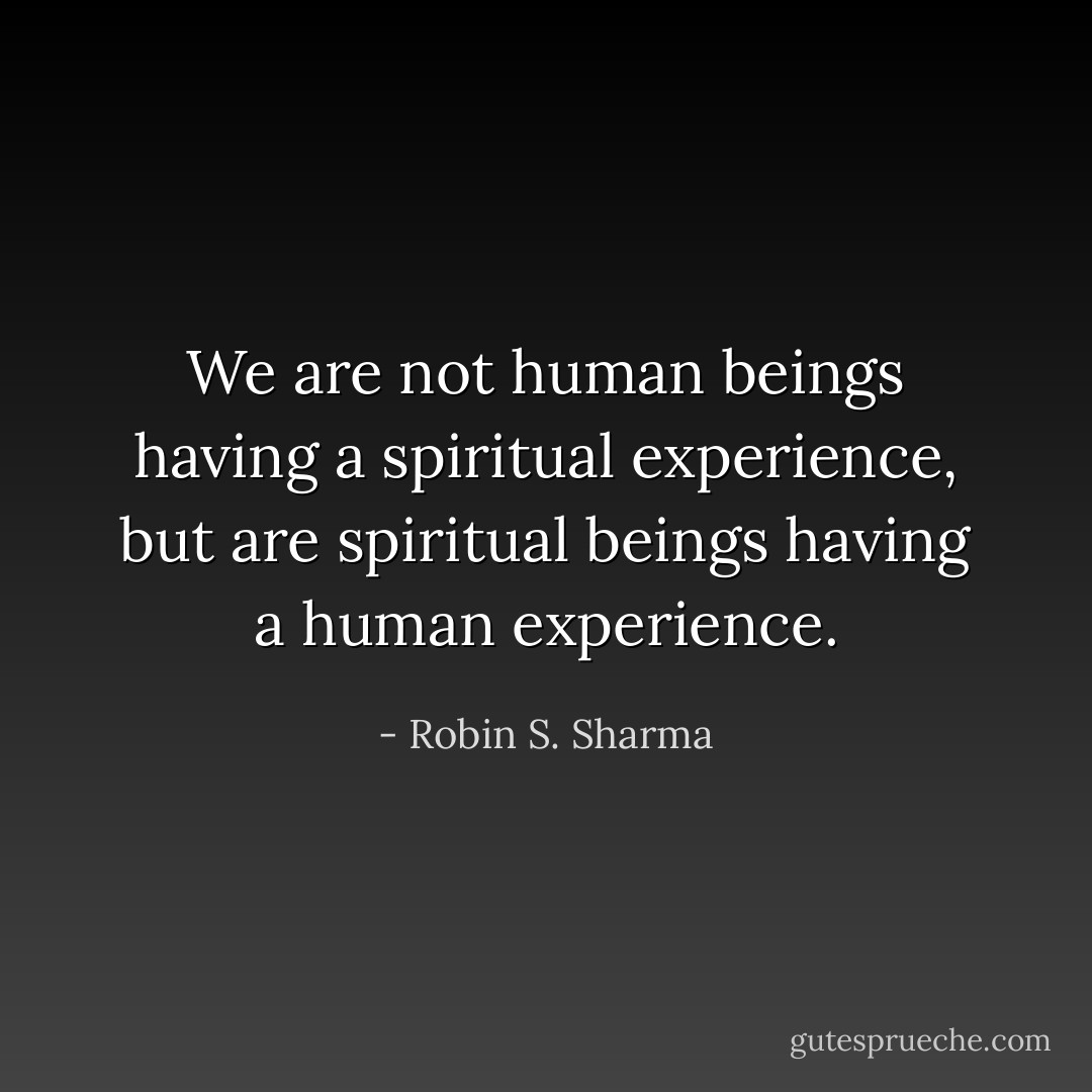 We are not human beings having a spiritual experience, but are spiritual beings having a human experience. - Robin S. Sharma