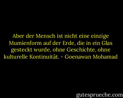 Aber der Mensch ist nicht eine einzige Mumienform auf der Erde, die in ein Glas gesteckt wurde, ohne Geschichte, ohne kulturelle Kontinuität. - Goenawan Mohamad<