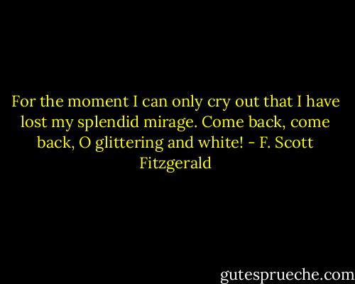 For the moment I can only cry out that I have lost my splendid mirage. Come back, come back, O glittering and white! - F. Scott Fitzgerald