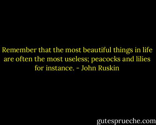 Remember that the most beautiful things in life are often the most useless; peacocks and lilies for instance. - John Ruskin