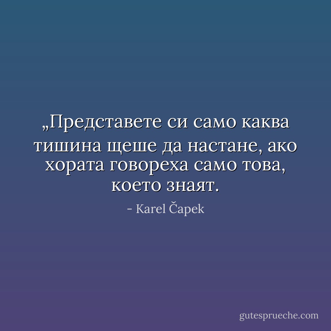 „Представете си само каква тишина щеше да настане, ако хората говореха само това, което знаят. - Karel Čapek
