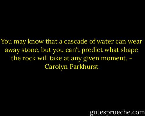 You may know that a cascade of water can wear away stone, but you can't predict what shape the rock will take at any given moment. - Carolyn Parkhurst