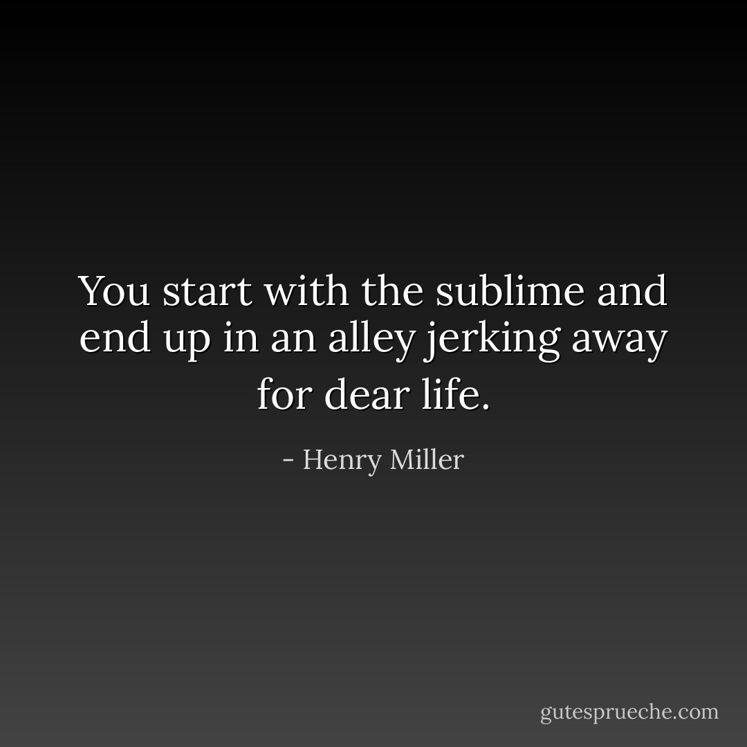 You start with the sublime and end up in an alley jerking away for dear life. - Henry Miller