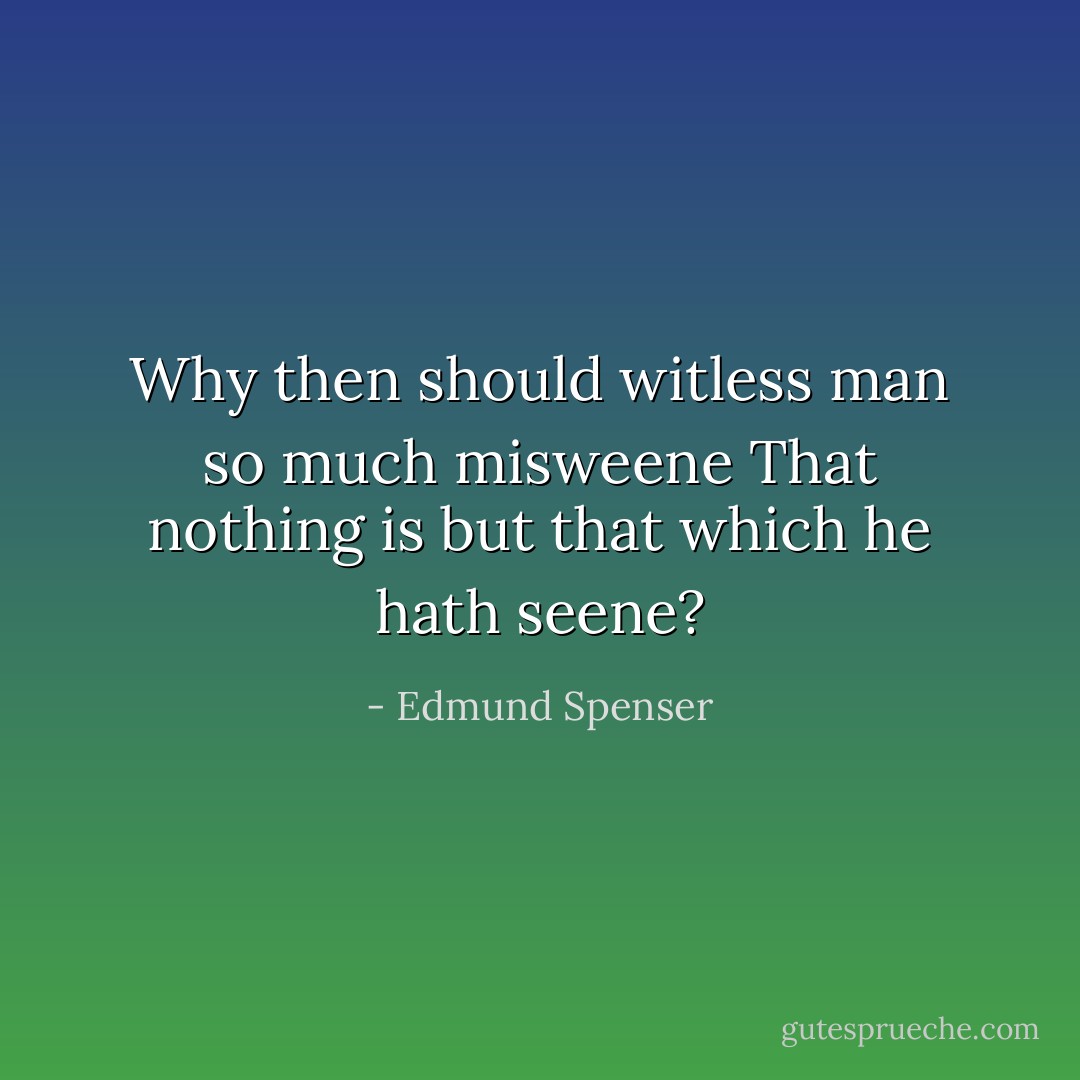 Why then should witless man so much misweene<br />That nothing is but that which he hath seene? - Edmund Spenser