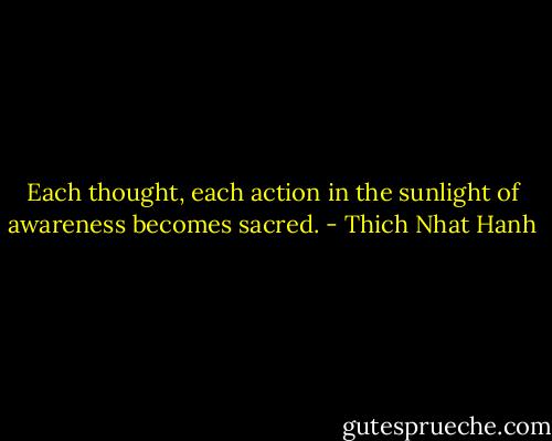 Each thought, each action in the sunlight of awareness becomes sacred. - Thich Nhat Hanh