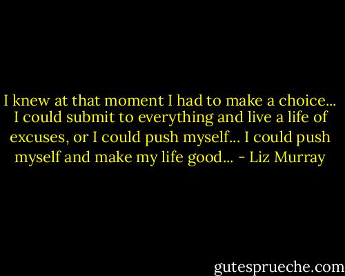 I knew at that moment I had to make a choice... I could submit to everything and live a life of excuses, or I could push myself... I could push myself and make my life good... - Liz Murray