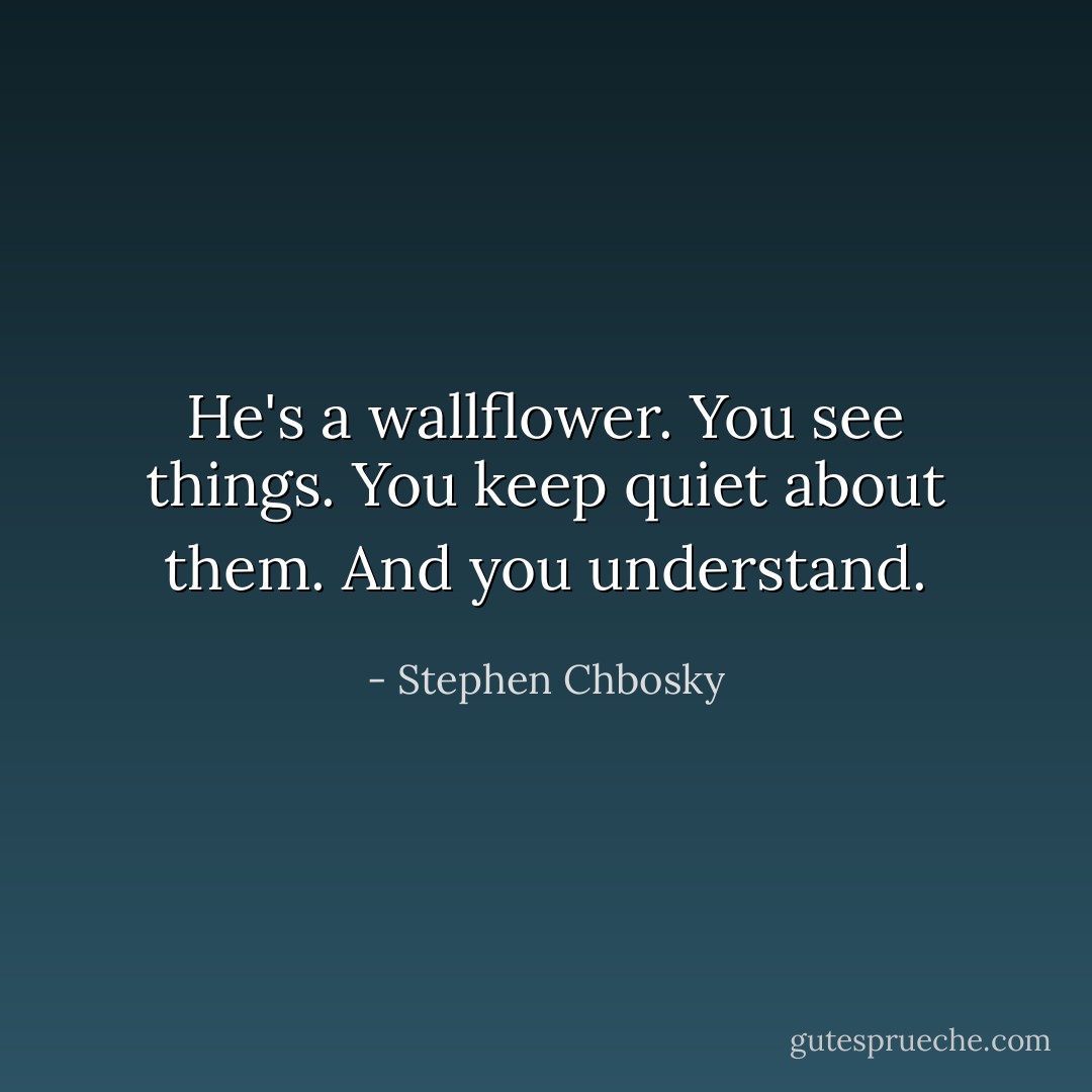 He's a wallflower. You see things. You keep quiet about them. And you understand. - Stephen Chbosky
