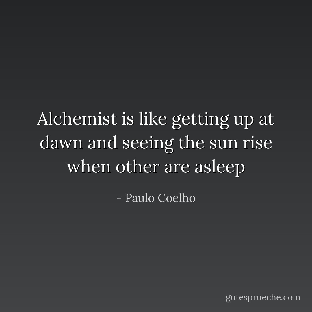 Alchemist is like getting up at dawn and seeing the sun rise when other are asleep - Paulo Coelho