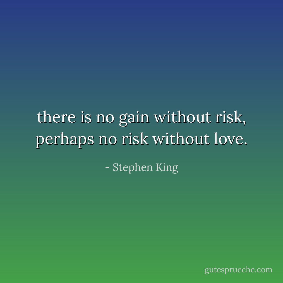 there is no gain without risk, perhaps no risk without love. - Stephen King