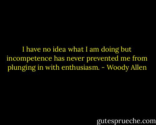 I have no idea what I am doing but incompetence has never prevented me from plunging in with enthusiasm. - Woody Allen