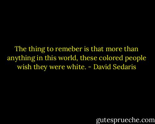 The thing to remeber is that more than anything in this world, these colored people wish they were white. - David Sedaris