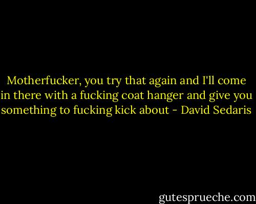 Motherfucker, you try that again and I'll come in there with a fucking coat hanger and give you something to fucking kick about - David Sedaris