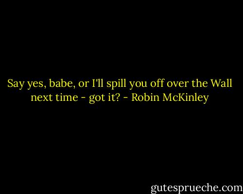 Say yes, babe, or I'll spill you off over the Wall next time - got it? - Robin McKinley