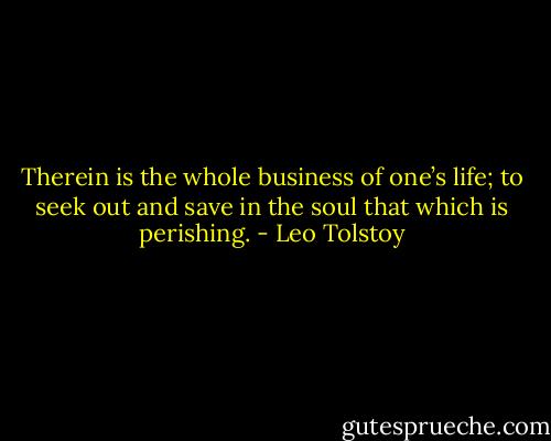 Therein is the whole business of one’s life; to seek out and save in the soul that which is perishing. - Leo Tolstoy