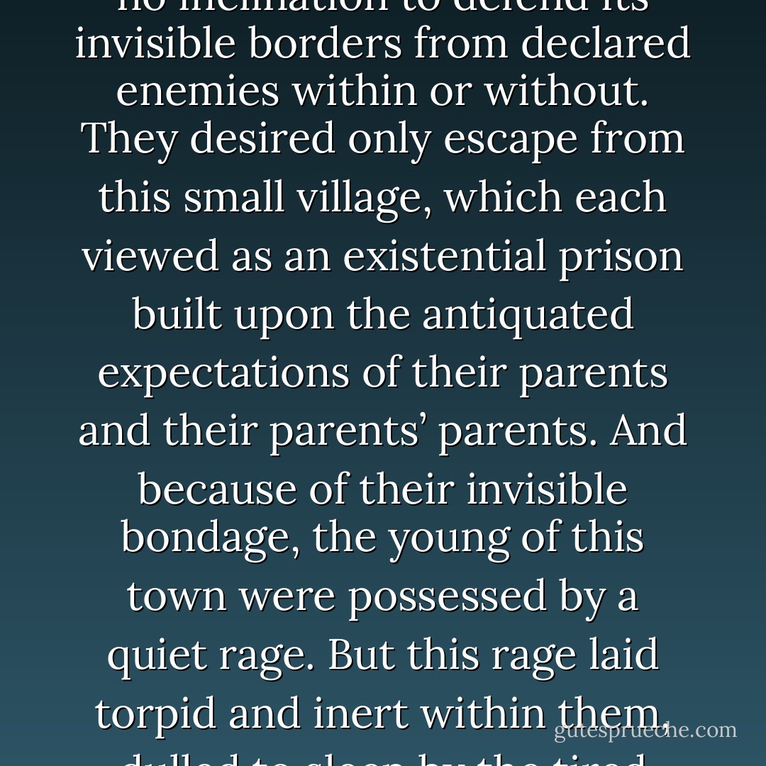 The young of the town, preoccupied with their own germinating angst, which each possessed in varying degree (though few were ever fully aware of its existence), felt no particular connection to the land, its people, its structures, or its history. As such, they had no inclination to defend its invisible borders from declared enemies within or without. They desired only escape from this small village, which each viewed as an existential prison built upon the antiquated expectations of their parents and their parents’ parents. And because of their invisible bondage, the young of this town were possessed by a quiet rage. But this rage laid torpid and inert within them, dulled to sleep by the tired repetition of nothing happening over and over and over again, day after day after day.<br />This is the story of one of those young people, and the terrible things that happened to her, and the terrible things she did as a result. - P.S. Baber