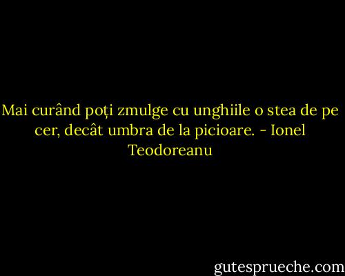 Mai curând poți zmulge cu unghiile o stea de pe cer, decât umbra de la picioare. - Ionel Teodoreanu