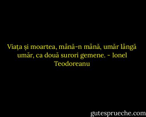 Viața și moartea, mână-n mână, umăr lângă umăr, ca două surori gemene. - Ionel Teodoreanu
