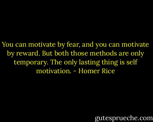 You can motivate by fear, and you can motivate by reward. But both those methods are only temporary. The only lasting thing is self motivation. - Homer Rice