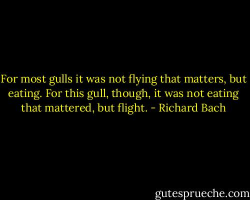 For most gulls it was not flying that matters, but eating. For this gull, though, it was not eating that mattered, but flight. - Richard Bach