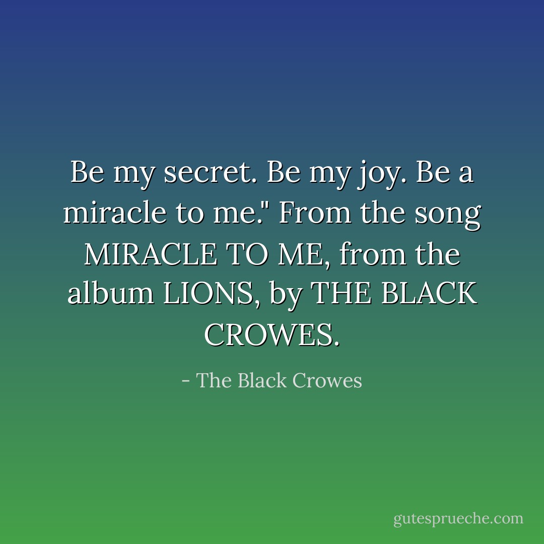 Be my secret. Be my joy. Be a miracle to me." From the song MIRACLE TO ME, from the album LIONS, by THE BLACK CROWES. - The Black Crowes