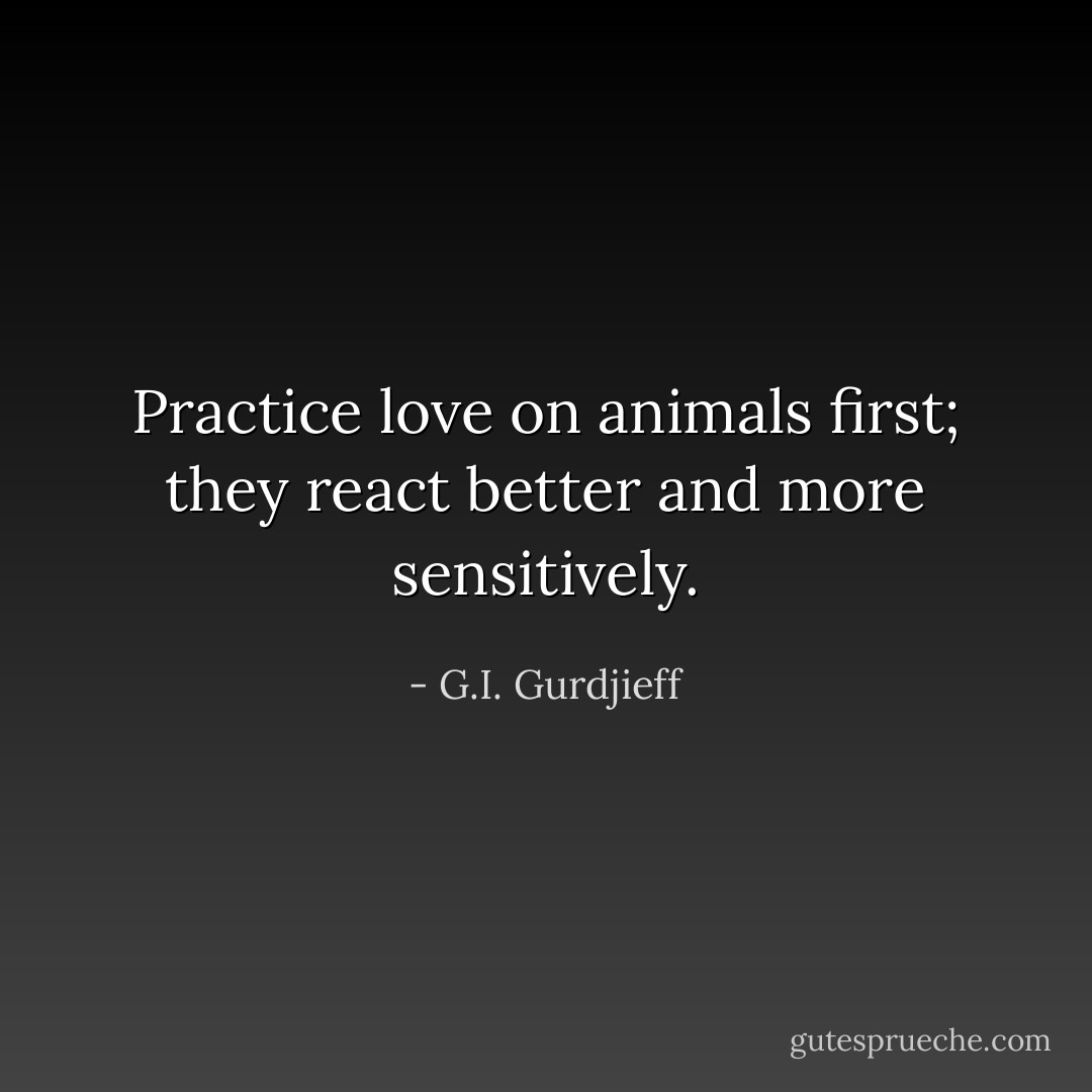 Practice love on animals first; they react better and more sensitively. - G.I. Gurdjieff