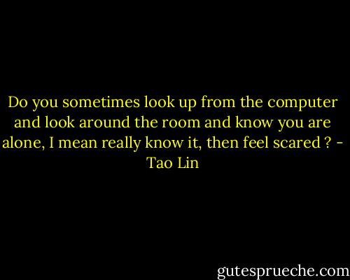 Do you sometimes look up from the computer and look around the room and know you are alone, I mean really know it, then feel scared ? - Tao Lin