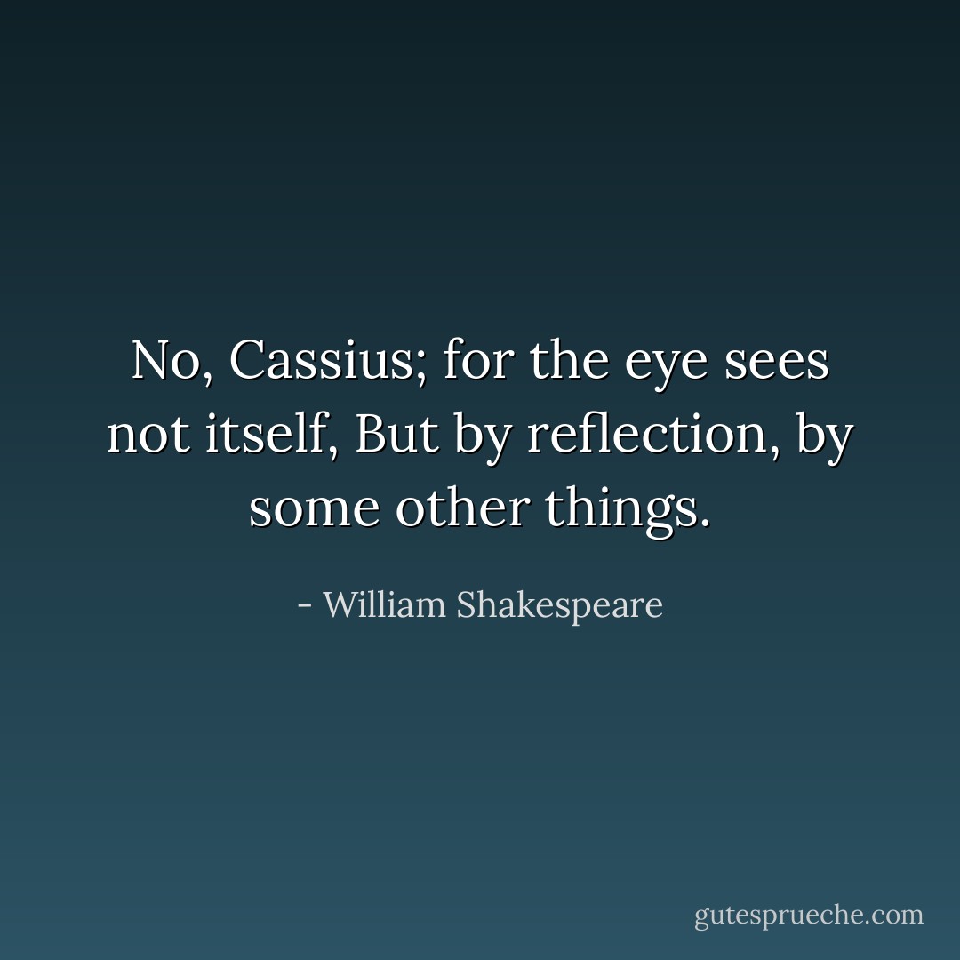 No, Cassius; for the eye sees not itself,<br />But by reflection, by some other things. - William Shakespeare